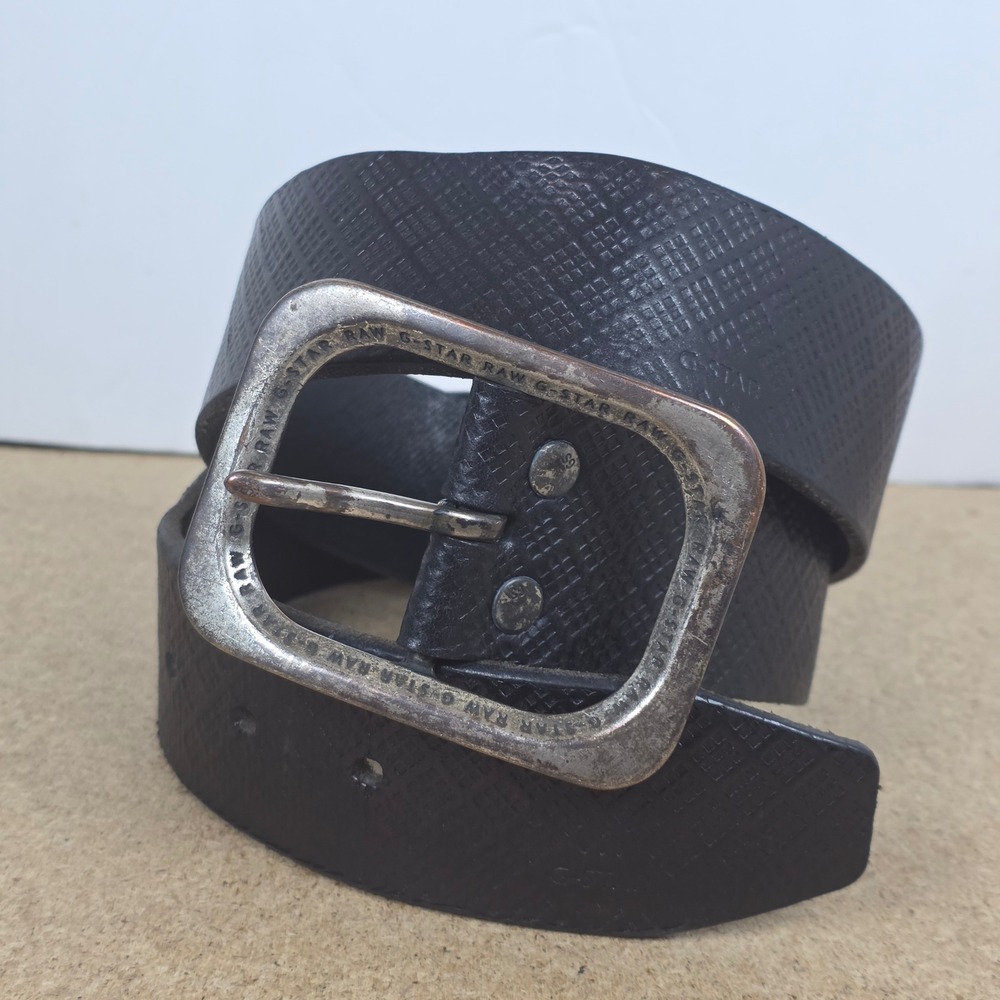 vintage G-Star Line Textured raw Leather Belt  logo‎ wide Y2K SIZE 38 black